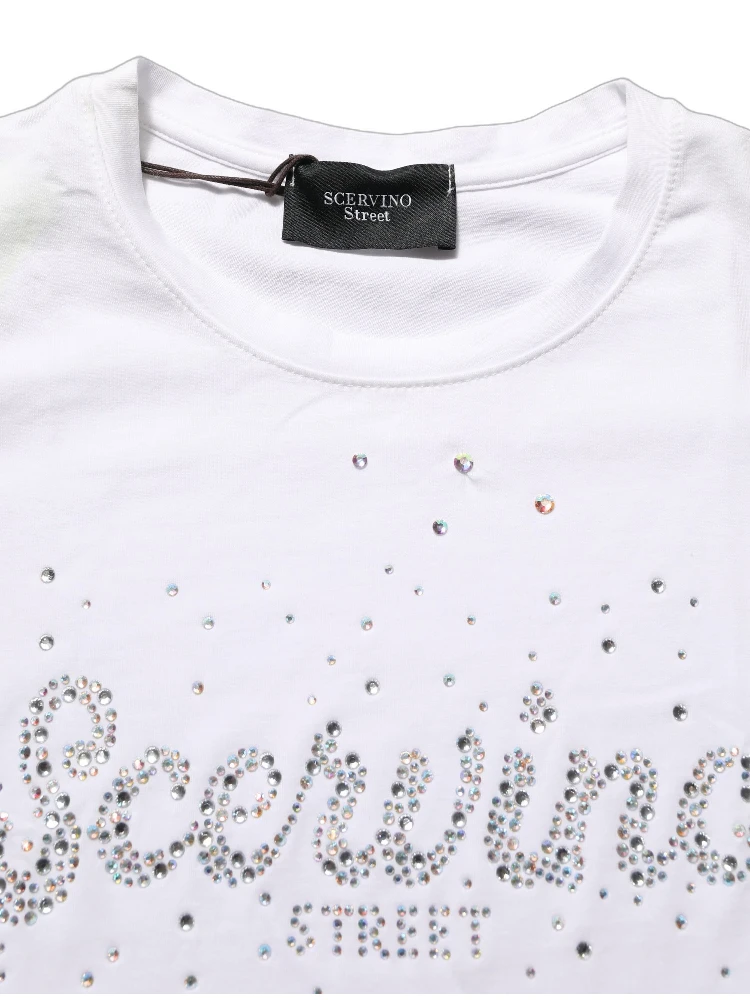White Crew Neck Short Sleeves Embellished T-shirt alternative