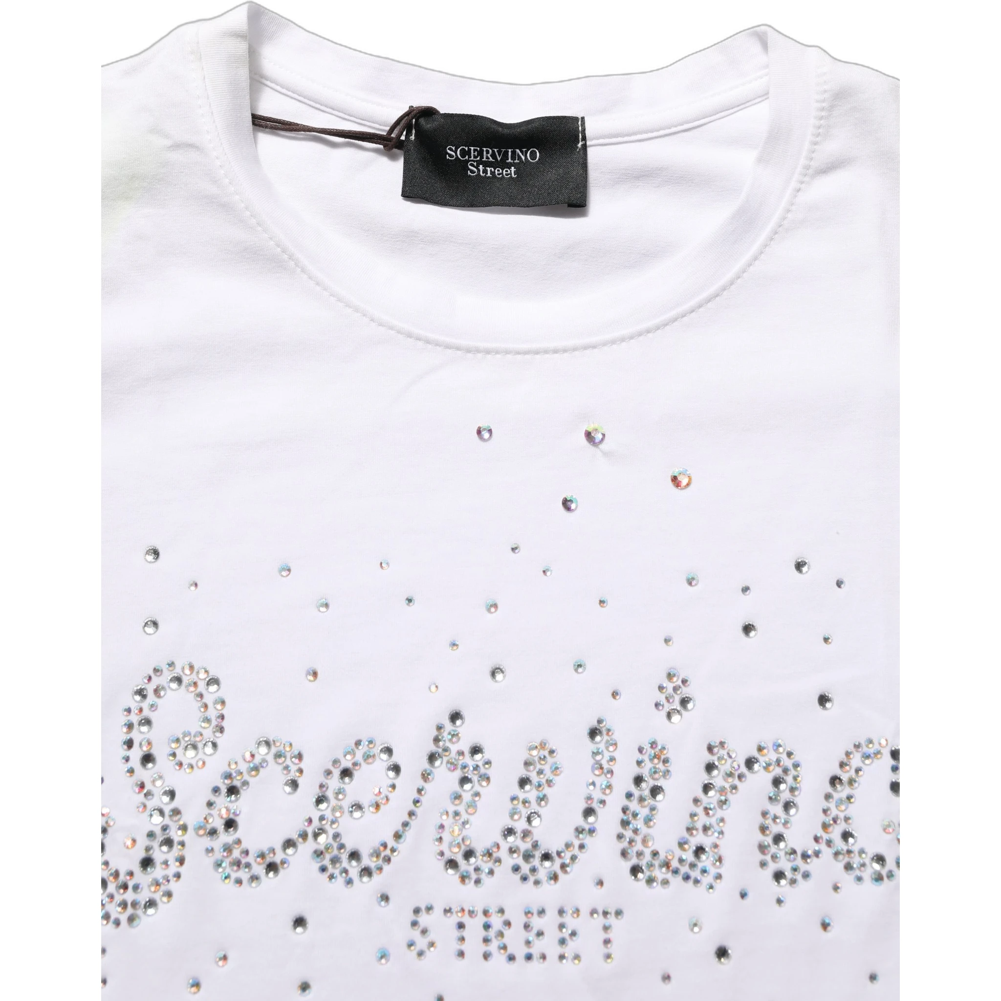 White Crew Neck Short Sleeves Embellished T-shirt
