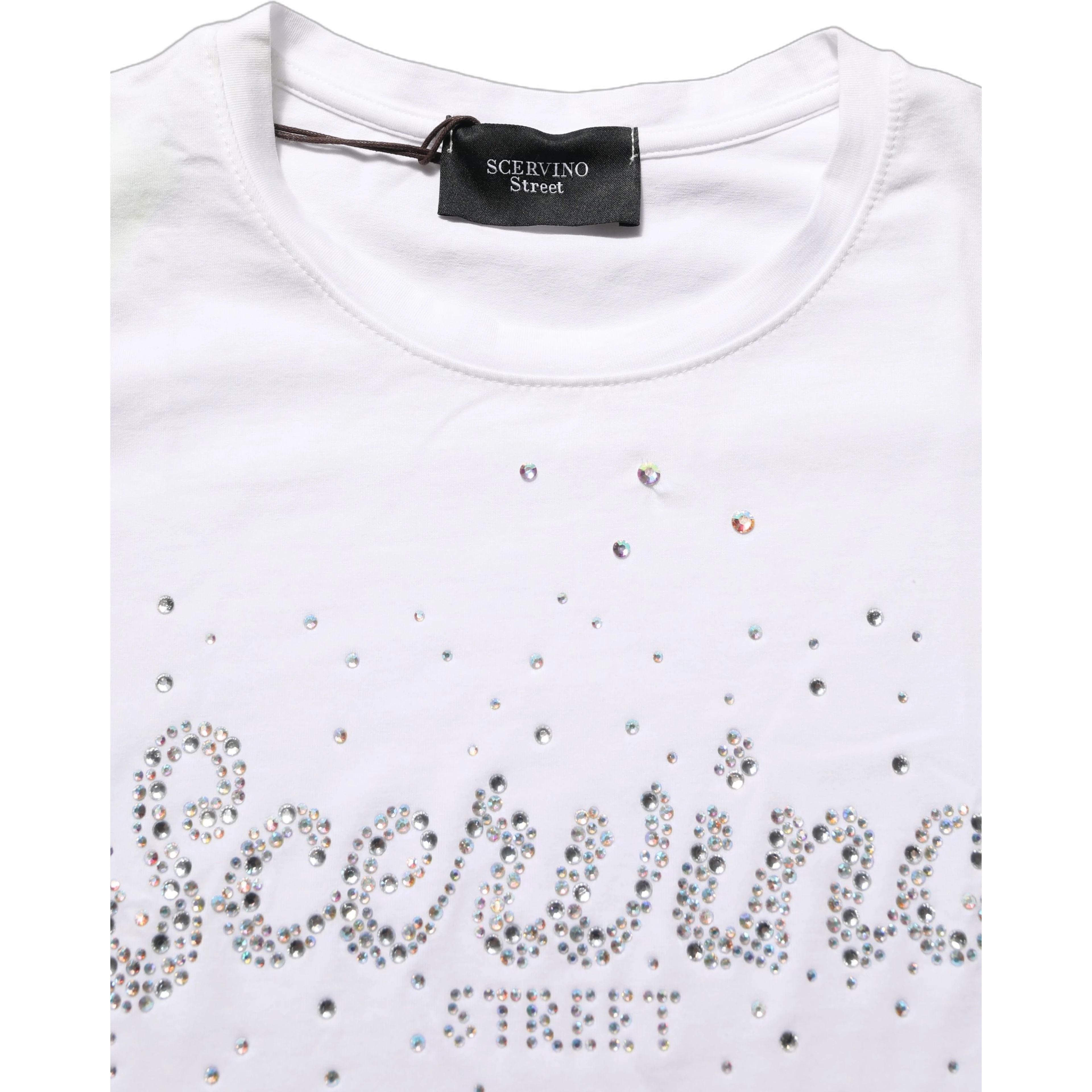 White Crew Neck Short Sleeves Embellished T-shirt