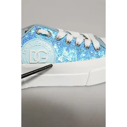 Blue White Sequin Logo Low Top Sneakers Shoes