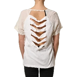 Off White Silk Sheer Round Neck Short Sleeves Blouse Top