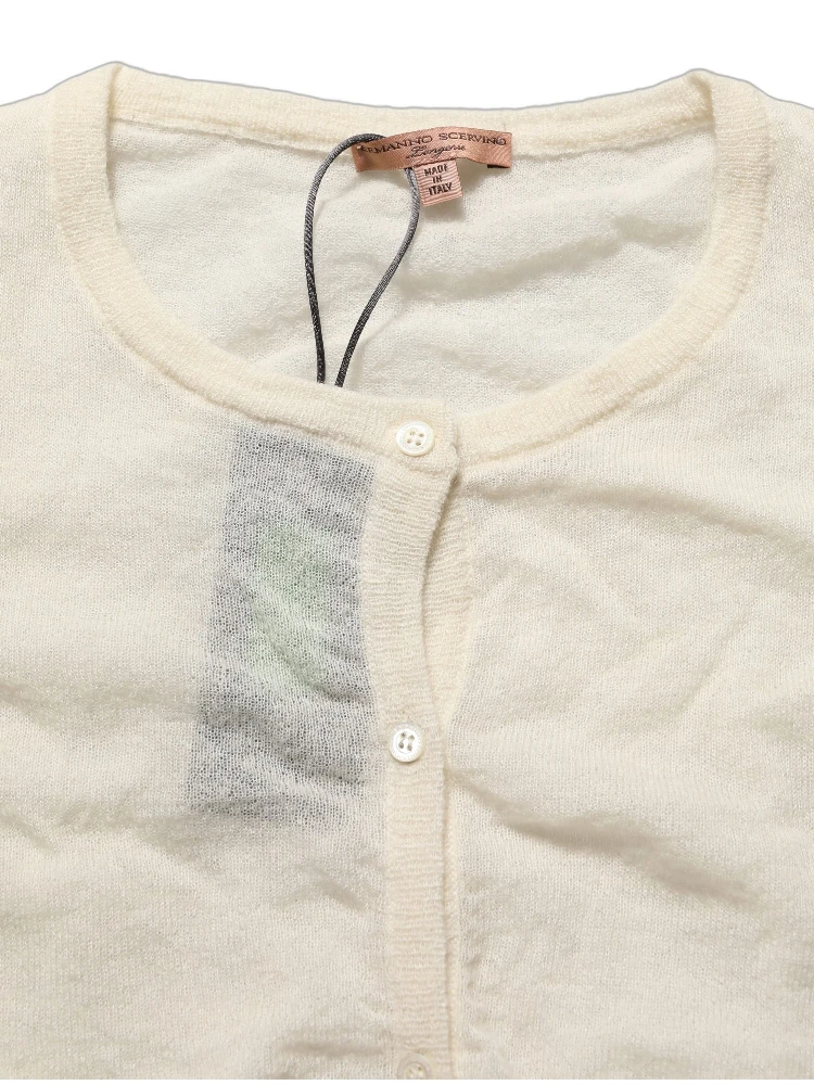 White Knit Cropped Wool Cardigan Sweater