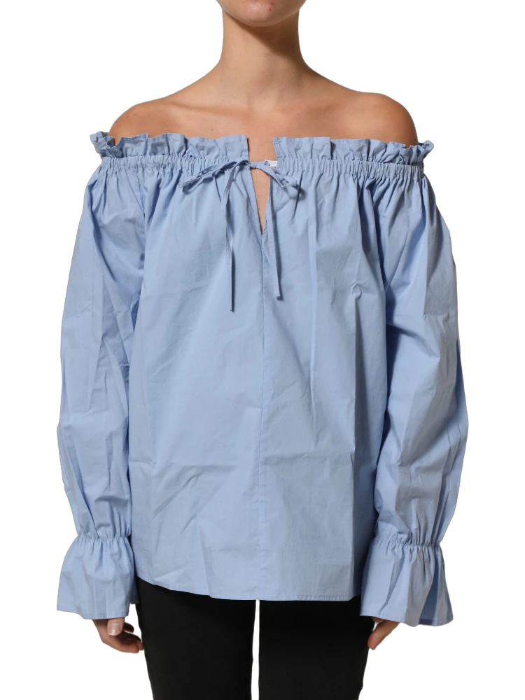 Light Blue Cotton Off Shoulder Long Sleeves Top alternative