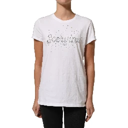 White Crew Neck Short Sleeves Embellished T-shirt