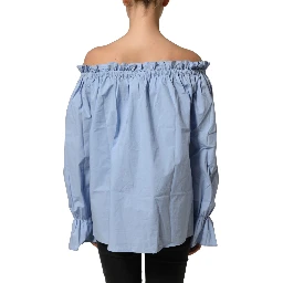 Light Blue Cotton Off Shoulder Long Sleeves Top