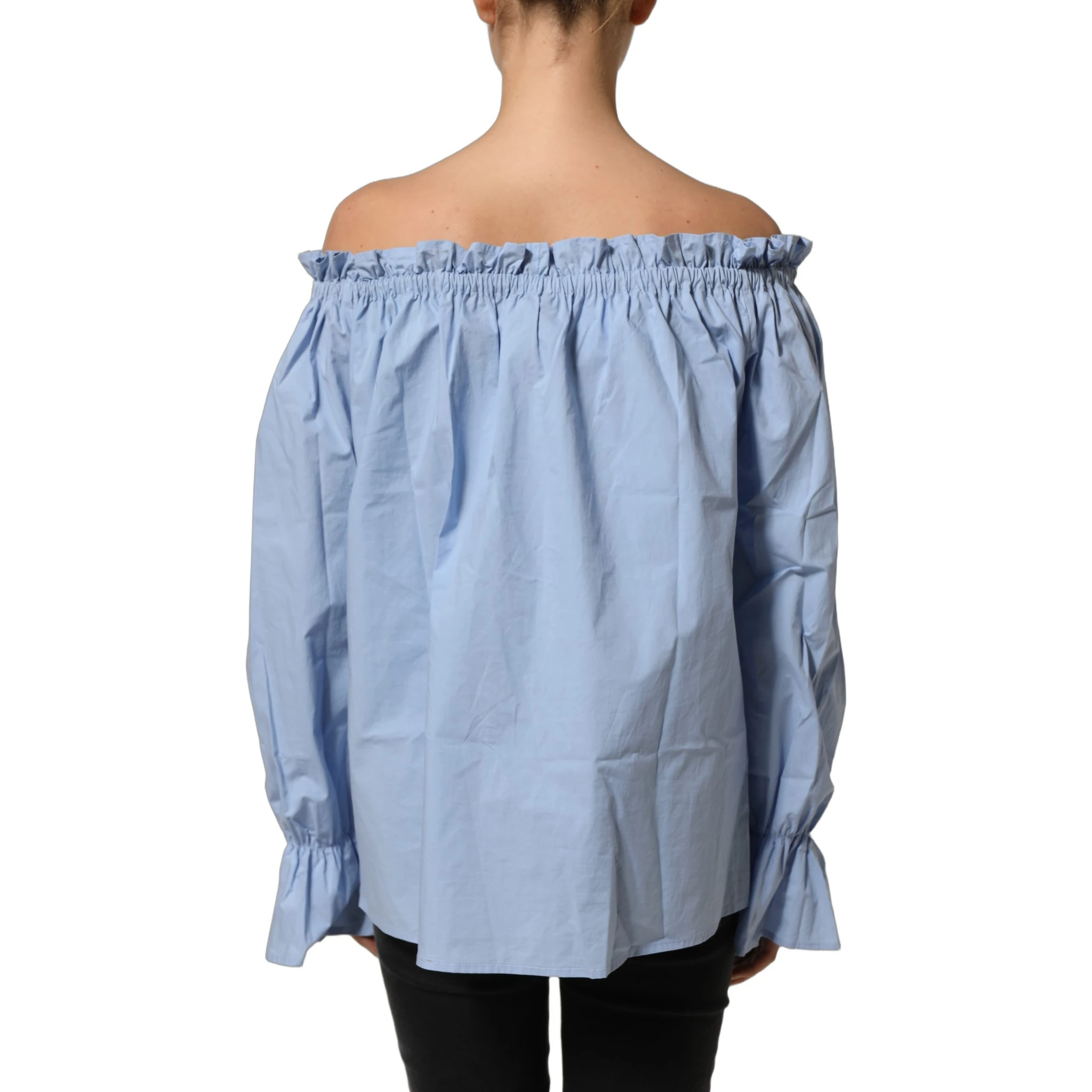Light Blue Cotton Off Shoulder Long Sleeves Top