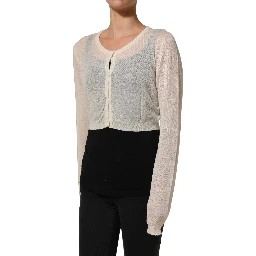 White Knit Cropped Wool Cardigan Sweater