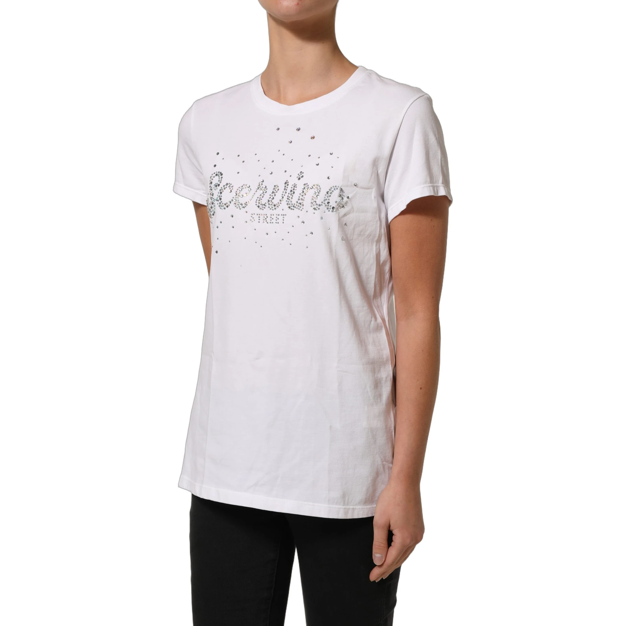 White Crew Neck Short Sleeves Embellished T-shirt