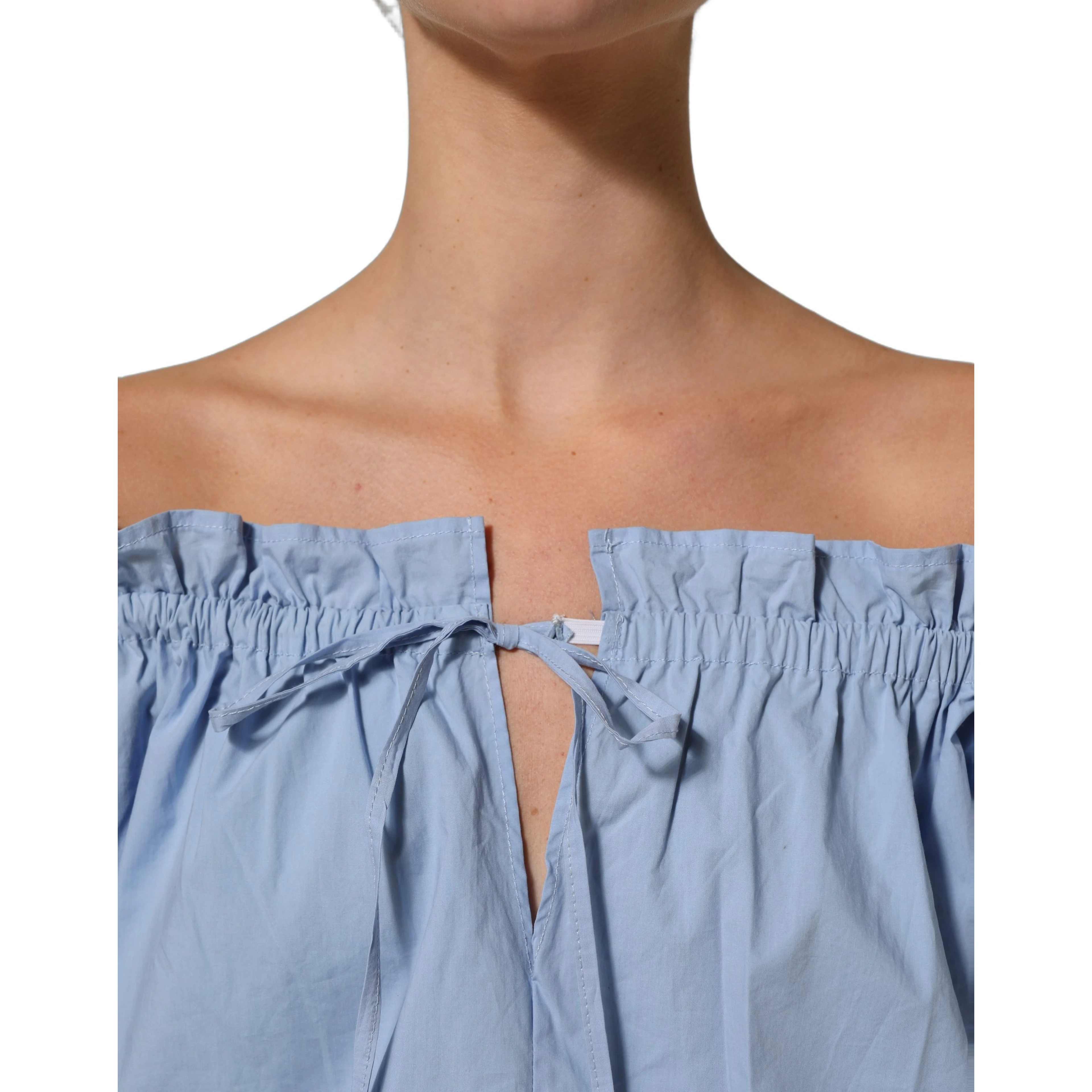Light Blue Cotton Off Shoulder Long Sleeves Top