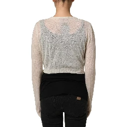 White Knit Cropped Wool Cardigan Sweater