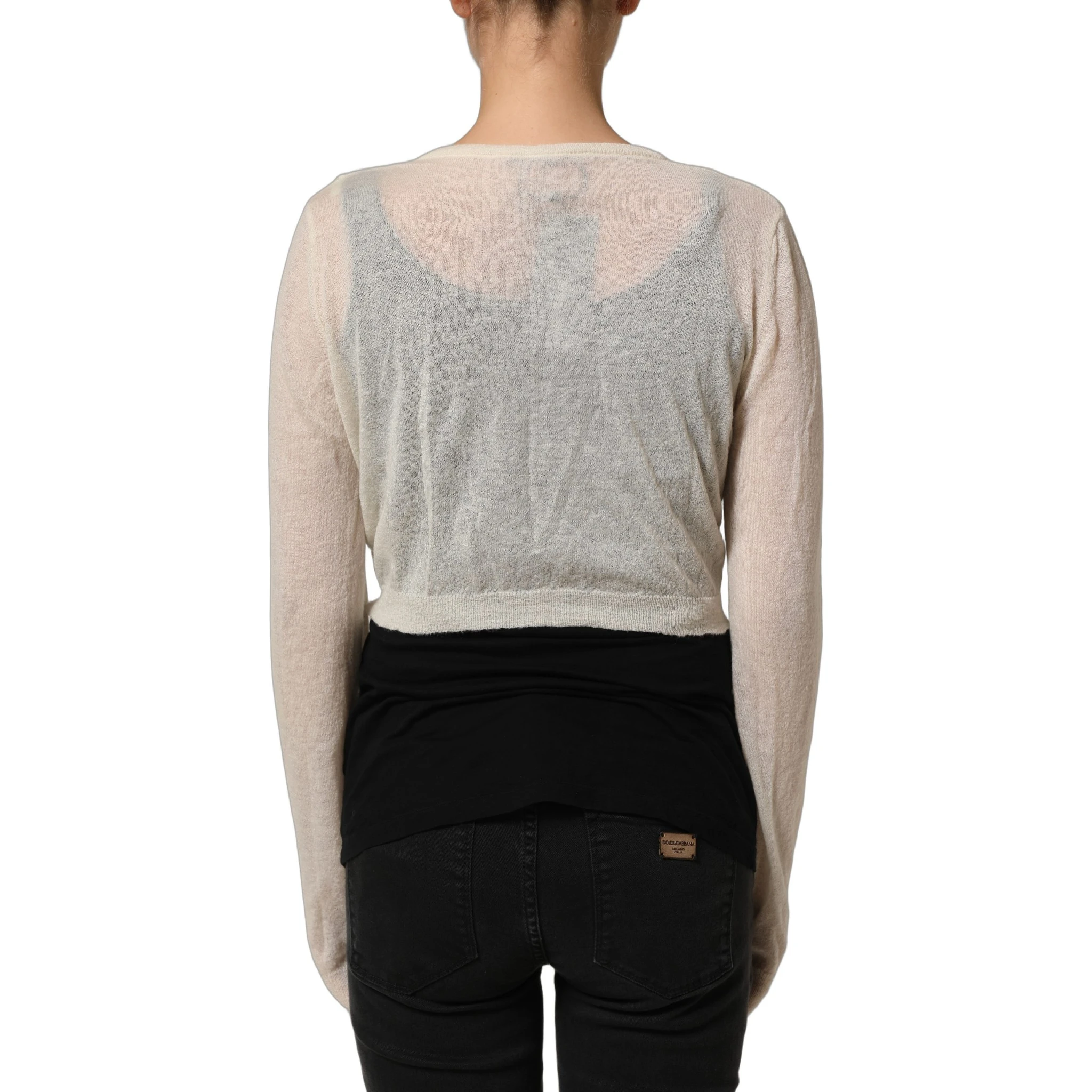 White Knit Cropped Wool Cardigan Sweater