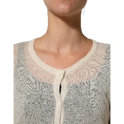 White Knit Cropped Wool Cardigan Sweater