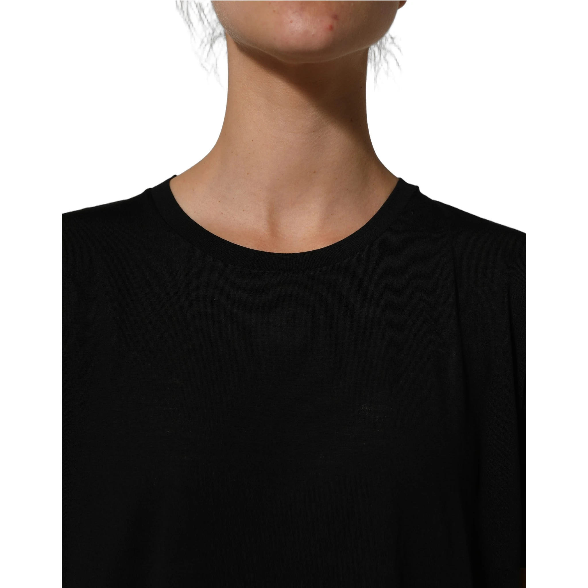 Black Wool Crew Neck Short Sleeves T-shirt