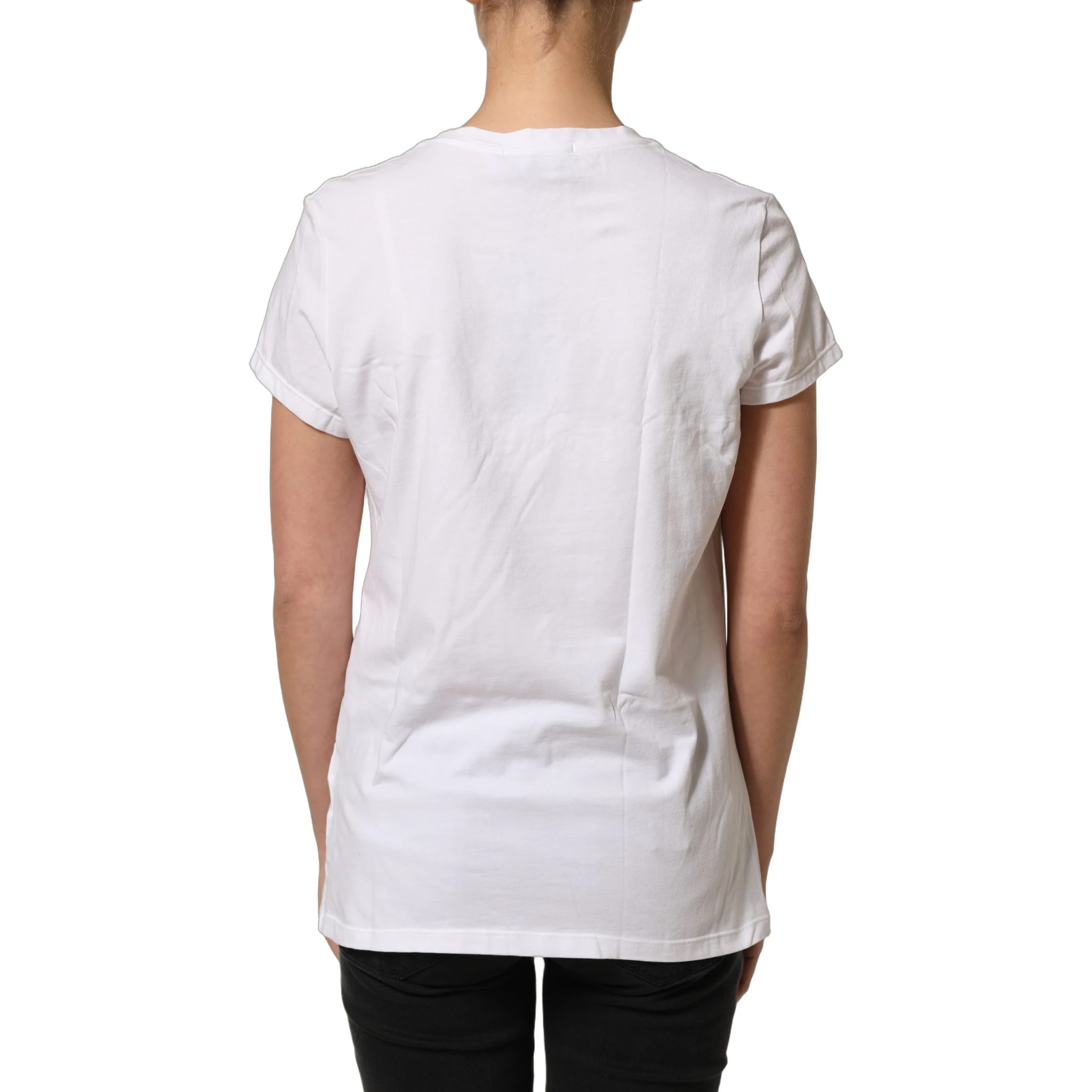 White Crew Neck Short Sleeves Embellished T-shirt