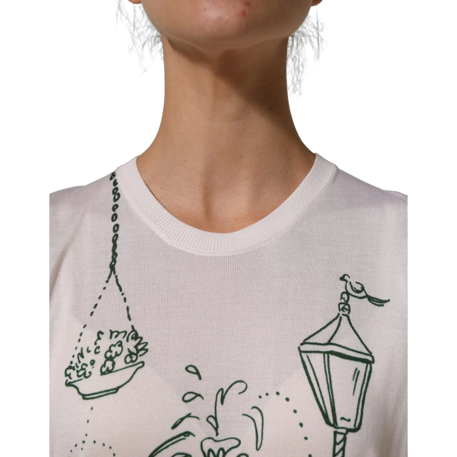 White Silk Knit Garden Fountain Print Tank Top