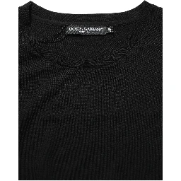 Black Wool Crew Neck Short Sleeves T-shirt