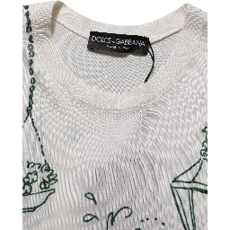 White Silk Knit Garden Fountain Print Tank Top