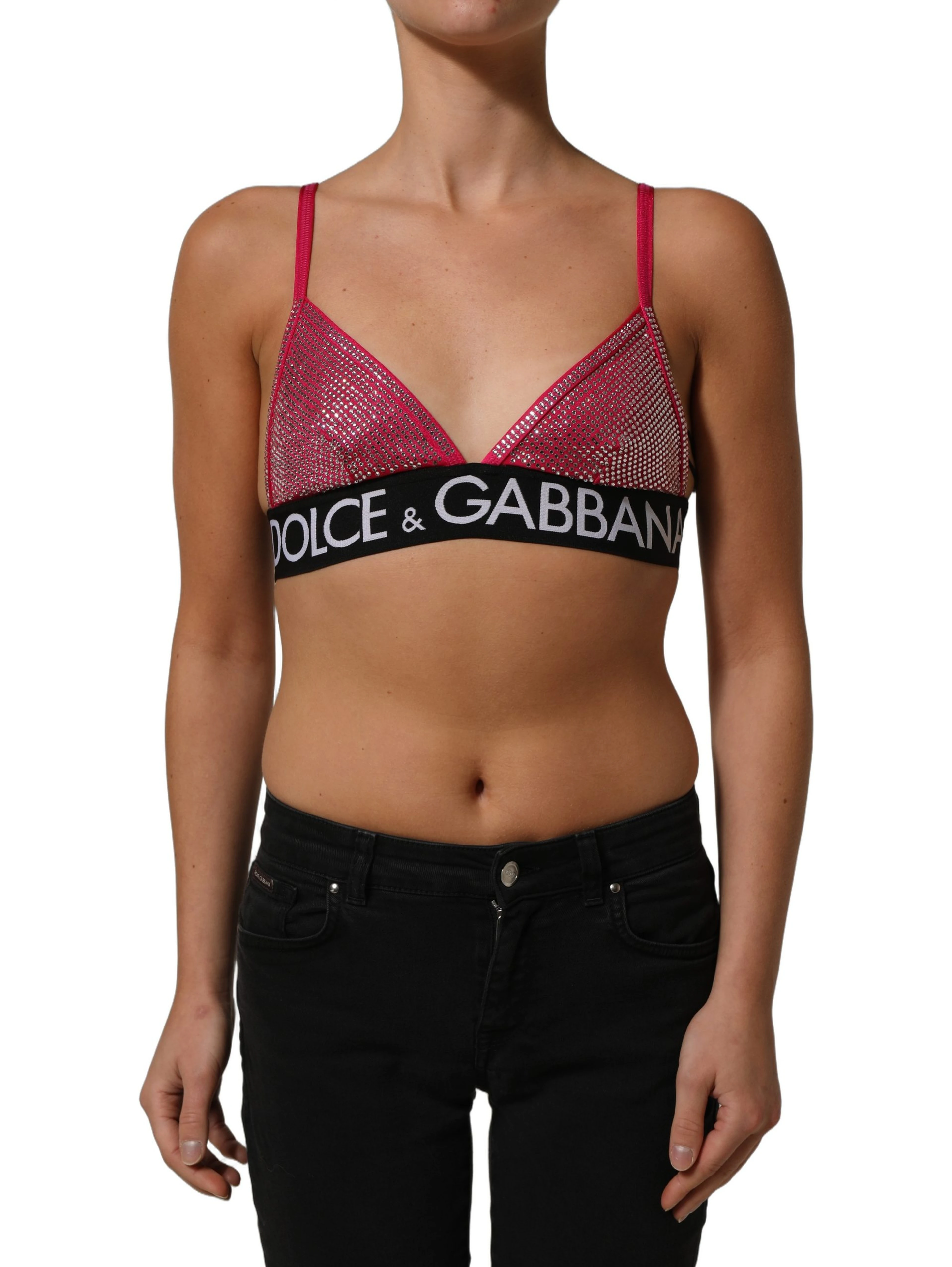 Pink Crystal Embellished Bralette Crop Top