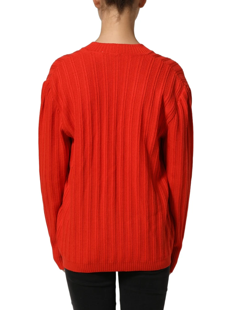 Red Wool Knit ButtonEmbellished Cardigan Sweater