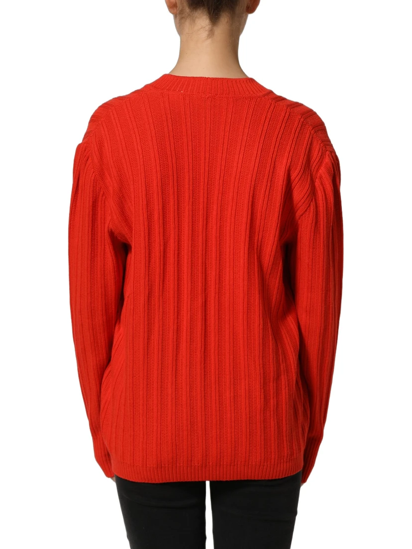 Red Wool Knit ButtonEmbellished Cardigan Sweater