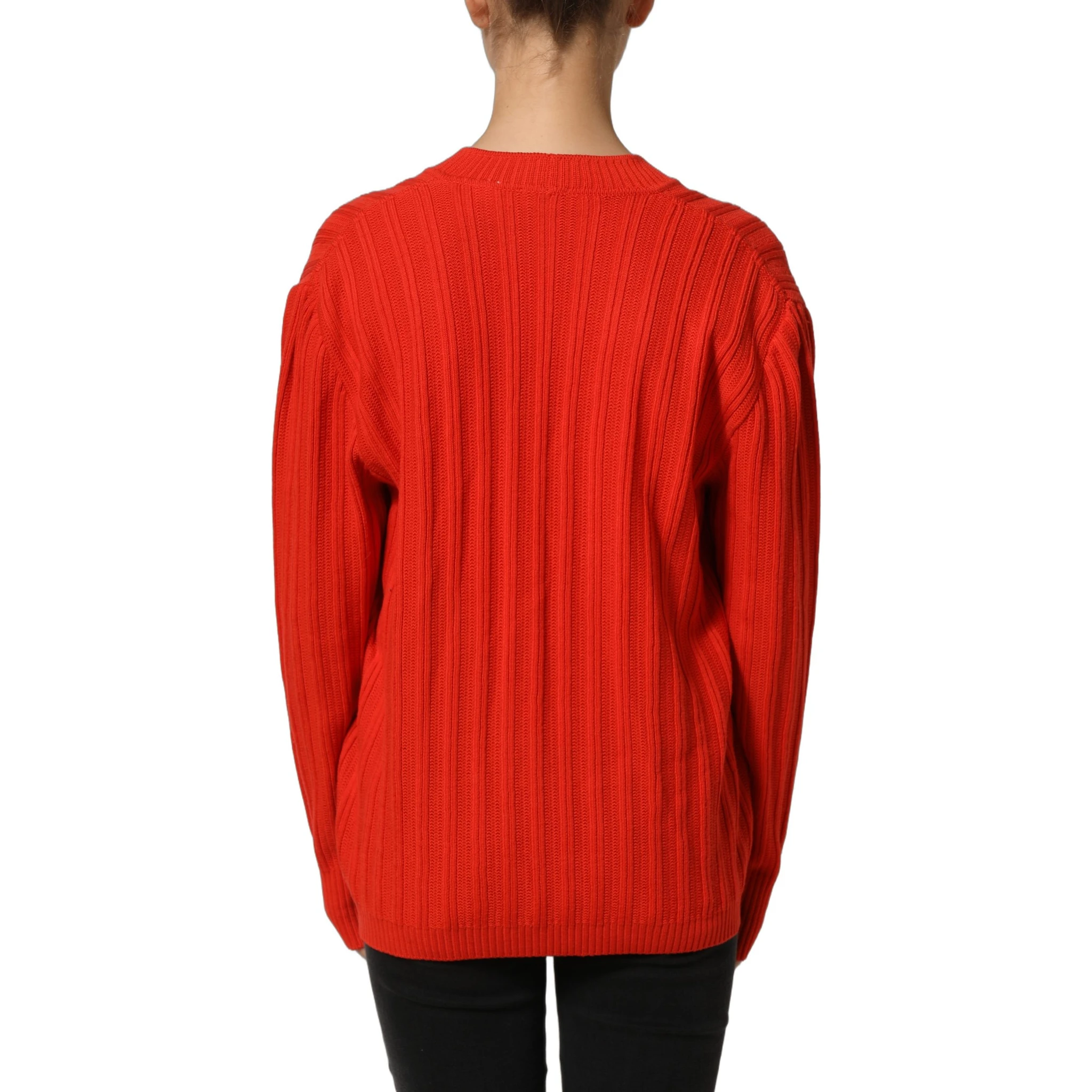 Red Wool Knit ButtonEmbellished Cardigan Sweater