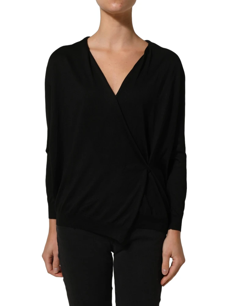 Black Silk Long Sleeves Draped Blouse Top alternative