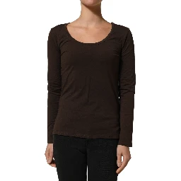 Brown Long Sleeves Round Neck Top