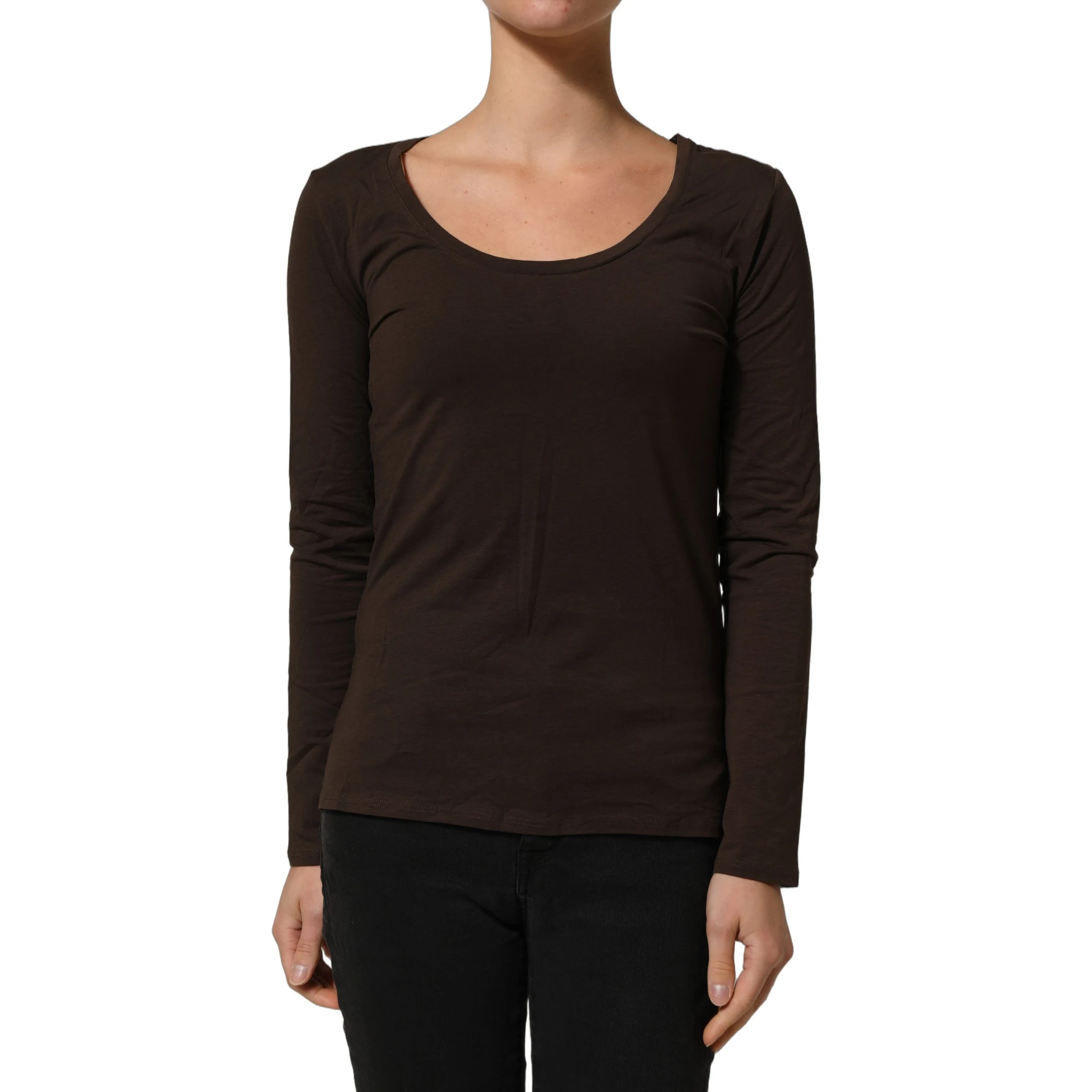 Brown Long Sleeves Round Neck Top