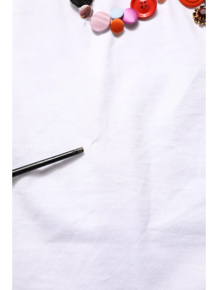 White DG Logo Embellished Round Neck T-shirt