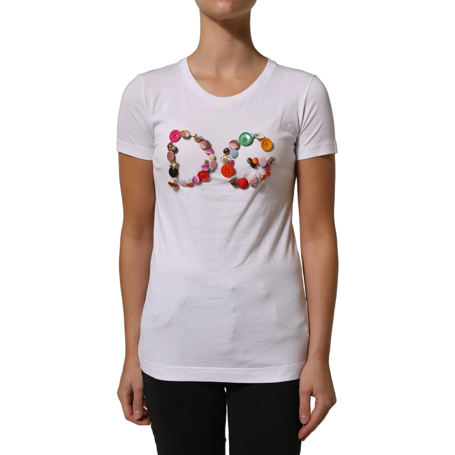 White DG Logo Embellished Round Neck T-shirt