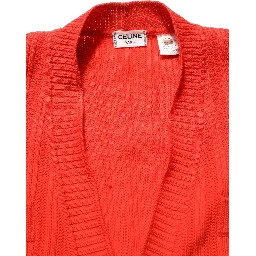 Red Wool Knit ButtonEmbellished Cardigan Sweater