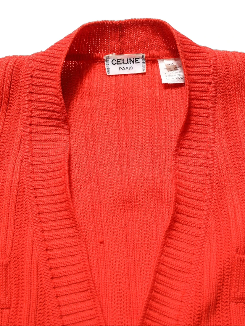 Red Wool Knit ButtonEmbellished Cardigan Sweater