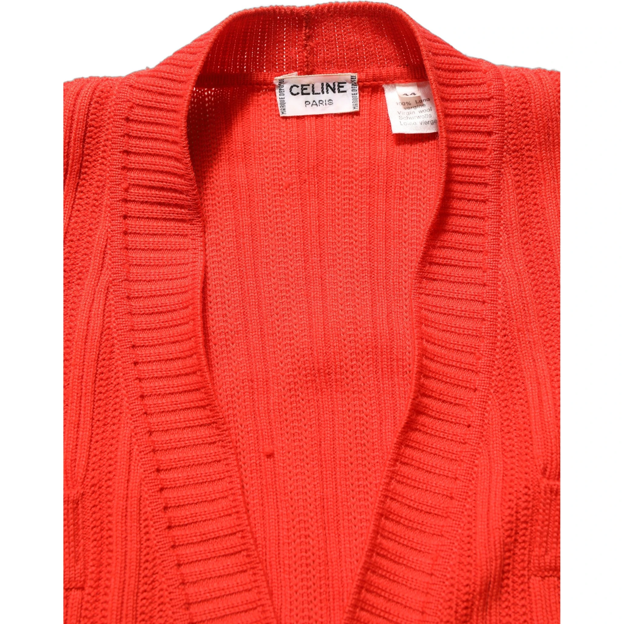 Red Wool Knit ButtonEmbellished Cardigan Sweater