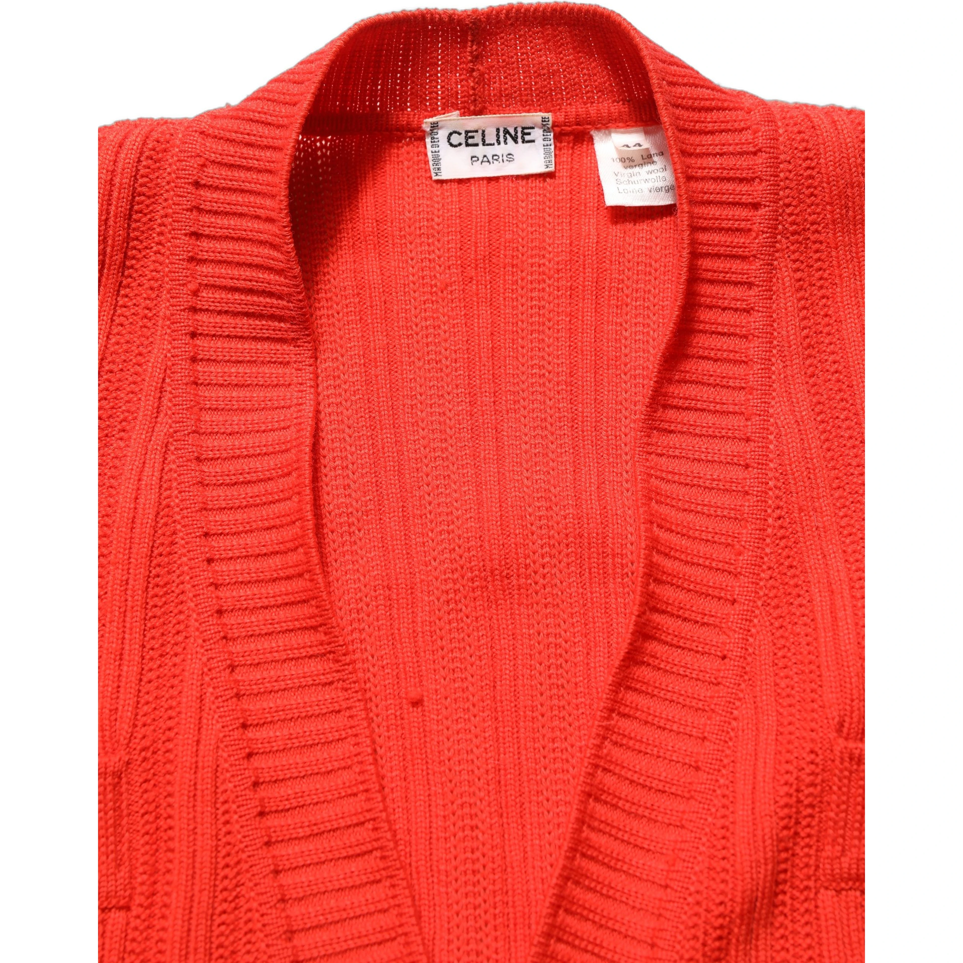 Red Wool Knit ButtonEmbellished Cardigan Sweater