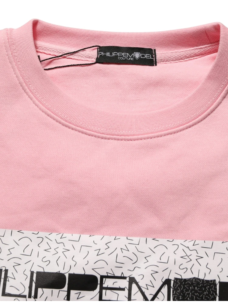 Pink Cotton Logo Long Sleeves Pullover Sweater