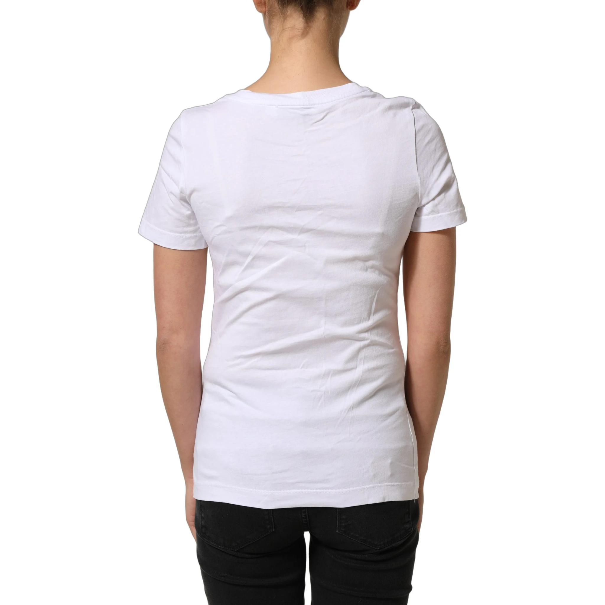 White Floral Logo Cotton Round Neck T-shirt