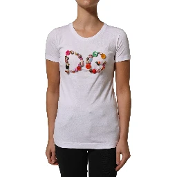 White DG Logo Embellished Round Neck T-shirt