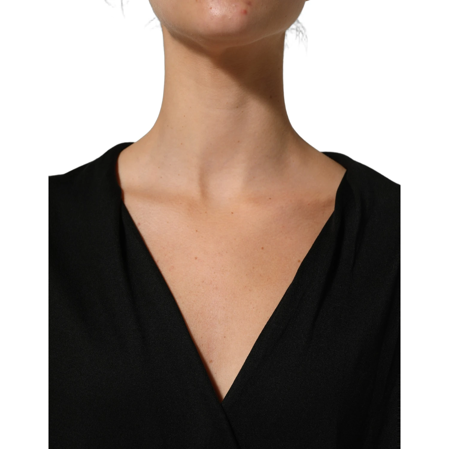 Black Silk Long Sleeves Draped Blouse Top