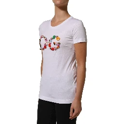 White DG Logo Embellished Round Neck T-shirt