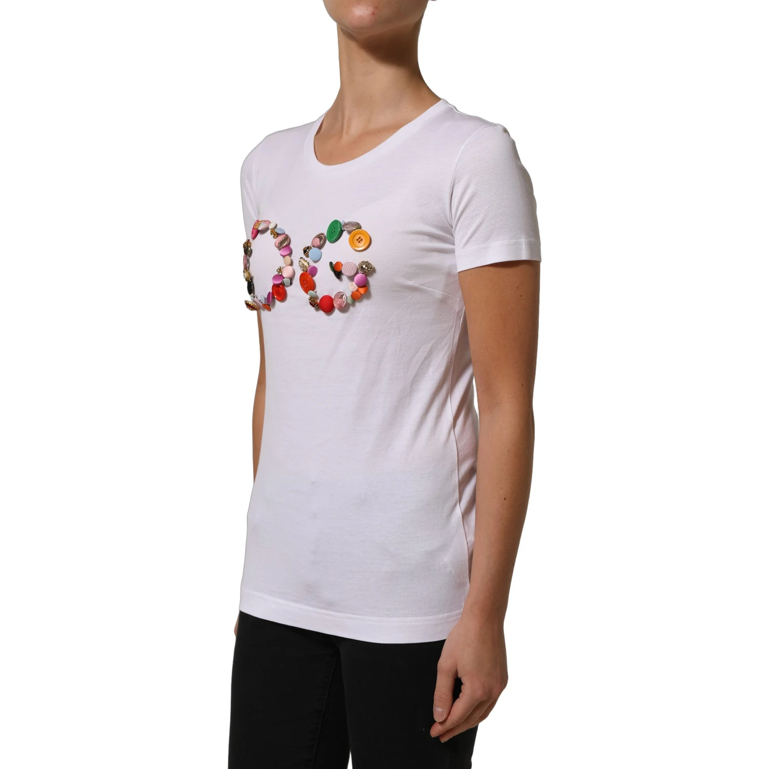 White DG Logo Embellished Round Neck T-shirt