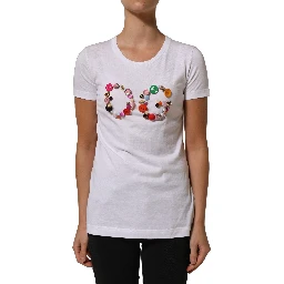White DG Logo Embellished Round Neck T-shirt
