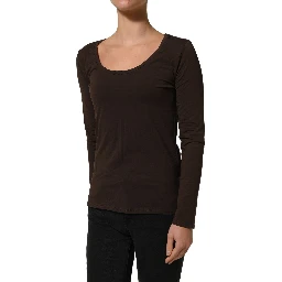 Brown Long Sleeves Round Neck Top