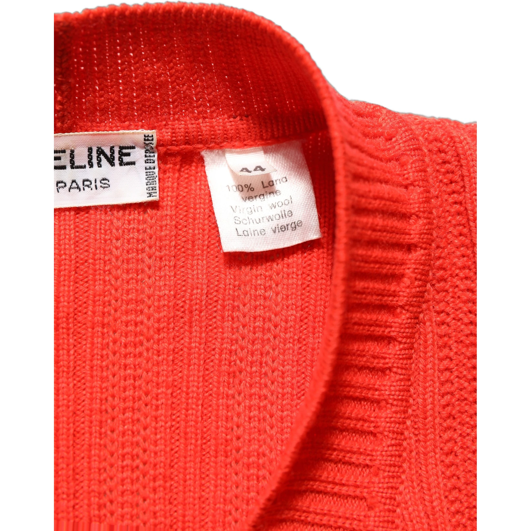 Red Wool Knit ButtonEmbellished Cardigan Sweater
