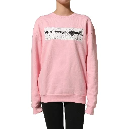 Pink Cotton Logo Long Sleeves Pullover Sweater