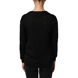 Black Silk Long Sleeves Draped Blouse Top