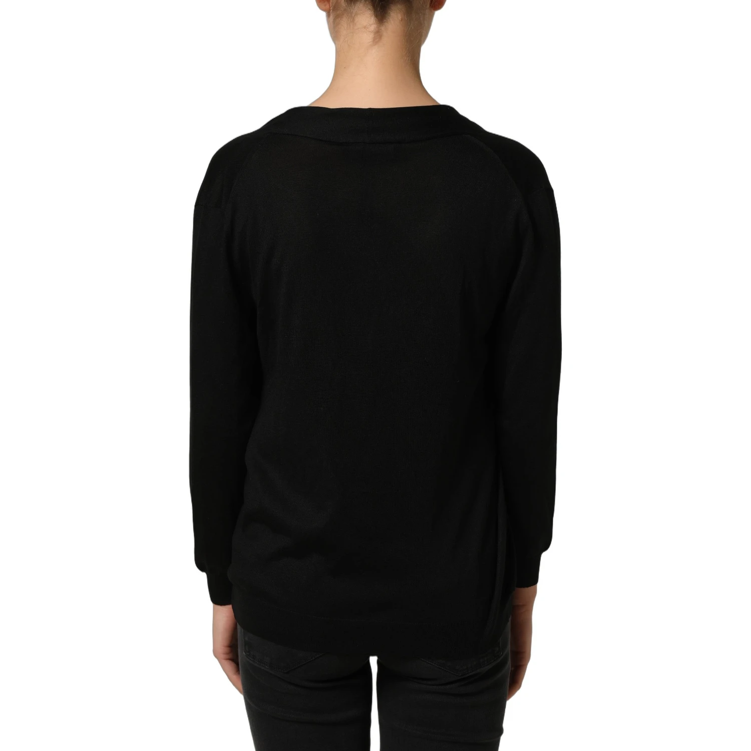 Black Silk Long Sleeves Draped Blouse Top