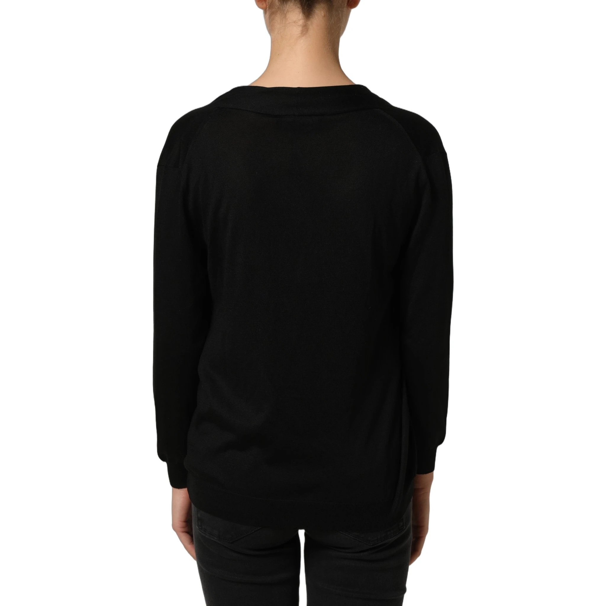 Black Silk Long Sleeves Draped Blouse Top