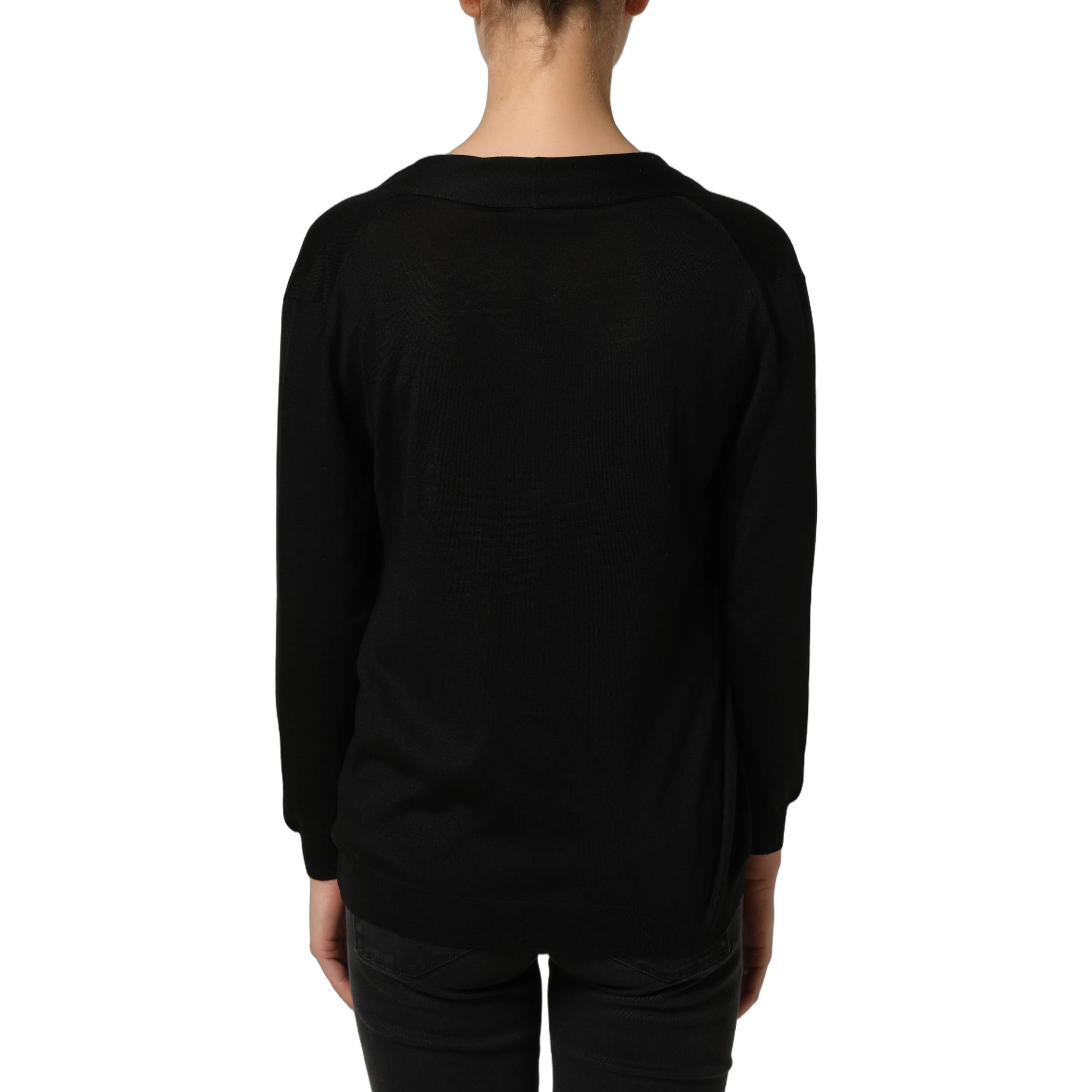Black Silk Long Sleeves Draped Blouse Top