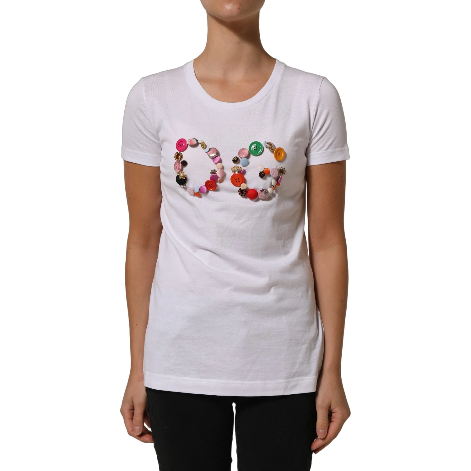 White DG Logo Embellished Round Neck T-shirt