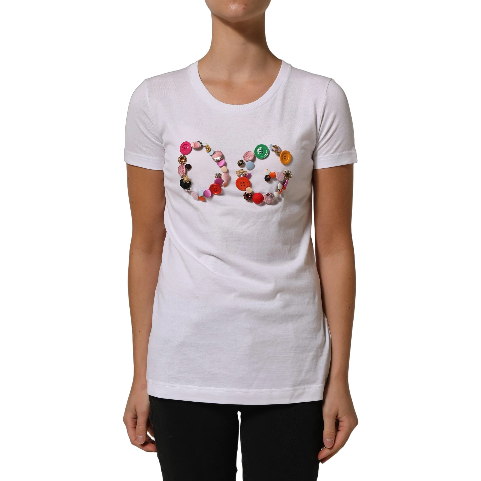 White DG Logo Embellished Round Neck T-shirt